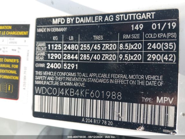 WDC0J4KB4KF601988 Mercedes-Benz Glc 300 Coupe 4matic