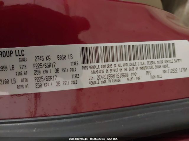 2C4RC1BG0FR619680 Chrysler Town & Country Touring