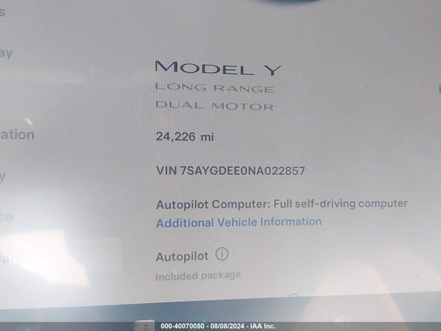 2022 TESLA MODEL Y 7SAYGDEE0NA022857 Photo 6