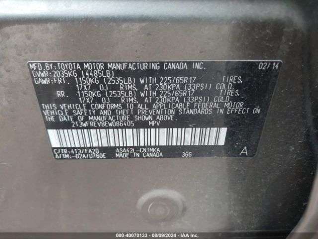 2T3WFREV8EW086405 Toyota Rav4 Xle