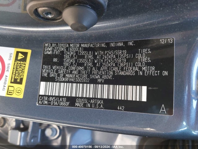 5TDDKRFH4ES005932 Toyota Highlander Limited V6