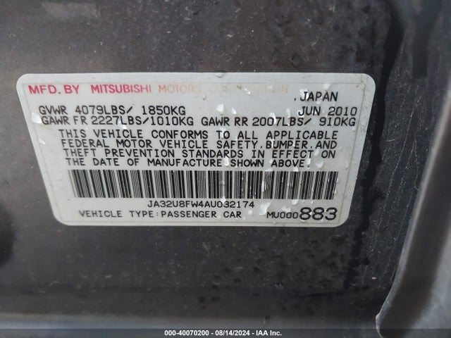 2010 MITSUBISHI LANCER JA32U8FW4AU032174 Photo 8