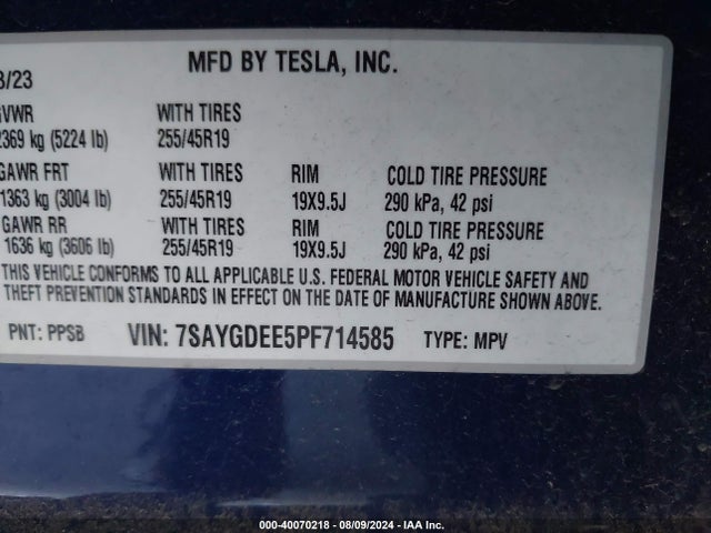 2023 TESLA MODEL Y 7SAYGDEE5PF714585 Photo 8
