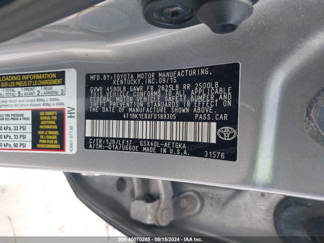 Toyota Avalon Xle Premium 2015 4T1BK1EBXFU189305 Image 9