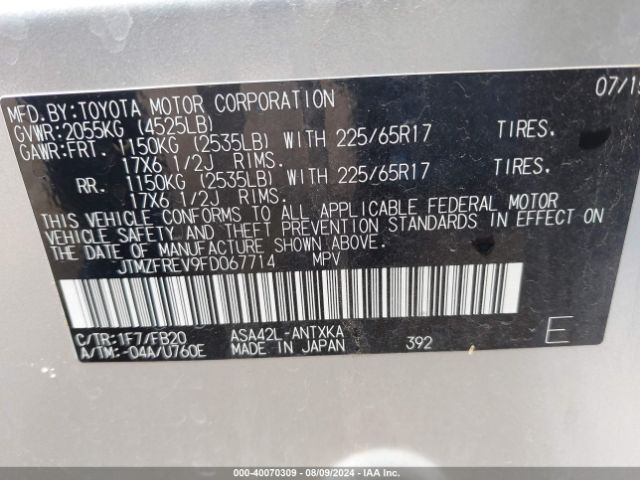 JTMZFREV9FD067714 Toyota RAV4 LE