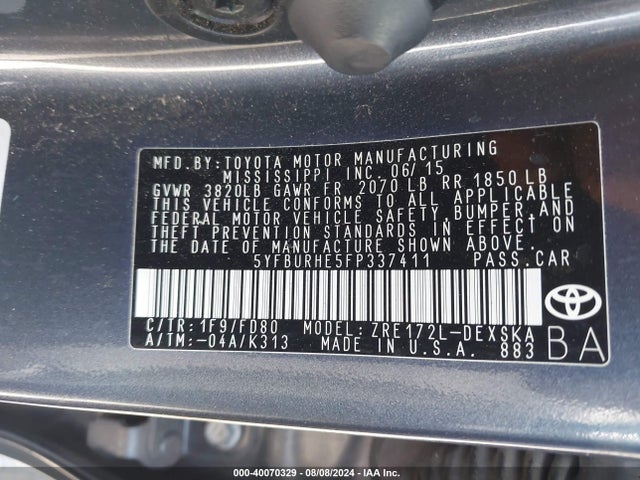 Toyota Corolla S Plus 2015 5YFBURHE5FP337411 Image 9