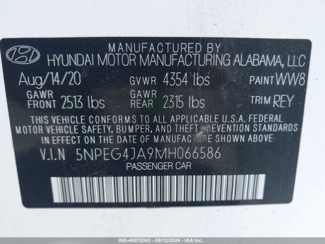 5NPEG4JA9MH066586 Hyundai SONATA SE