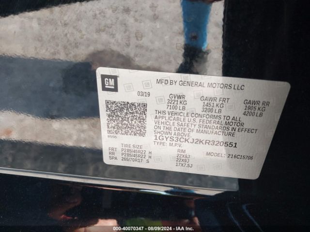 1GYS3CKJ2KR320551 Cadillac Escalade Premium Luxury