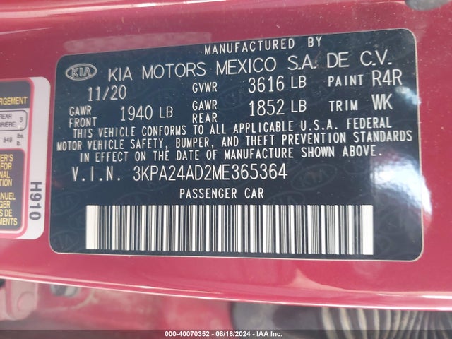 3KPA24AD2ME365364 KIA RIO S