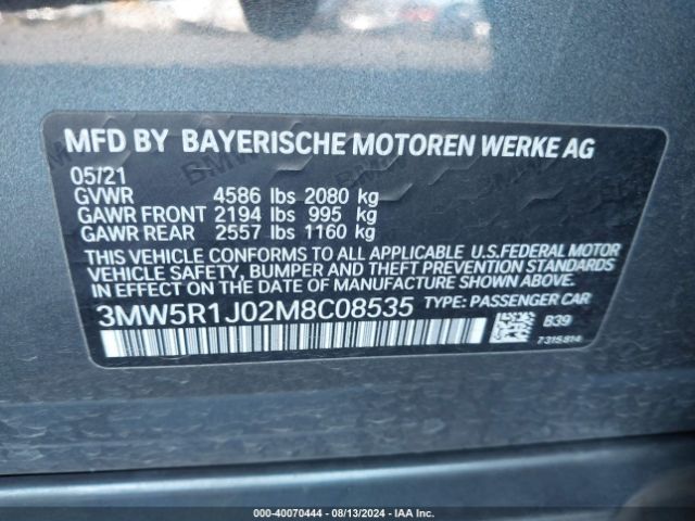 3MW5R1J02M8C08535 BMW 330I