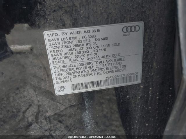 WA1CGAFE7FD030500 Audi Q7 3.0t Premium