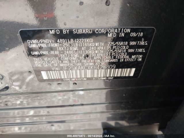 JF2SKAKCXKH428809 Subaru Forester Sport