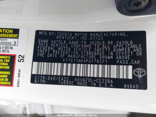 Toyota CAMRY SE 2023 4T1G11AKXPU778371 Image 9