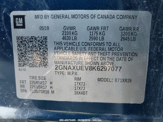 Chevrolet EQUINOX LT 2019 2GNAXUEV8K6297077 Image 9