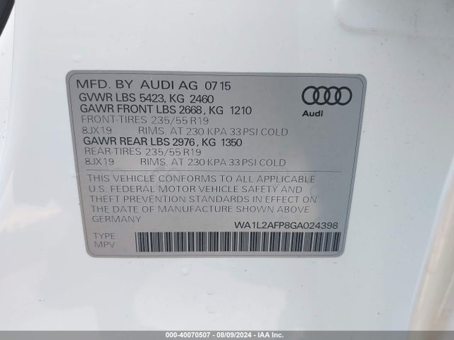 WA1L2AFP8GA024398 Audi Q5 2.0t Premium