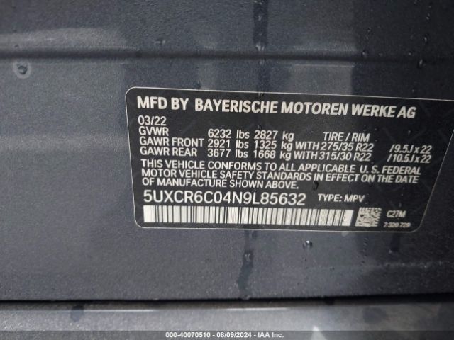 5UXCR6C04N9L85632 BMW X5 Xdrive40i