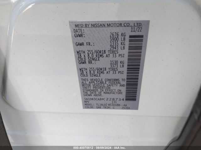 5N1DR3CA8PC228734 Nissan Pathfinder Sl Fwd
