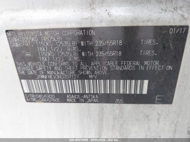 JTMNFREV3HJ707127 Toyota RAV4 SE