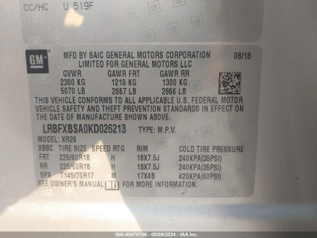 LRBFXBSA0KD026213 Buick Envision Fwd Preferred