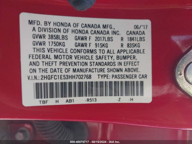 2HGFC1E53HH702768 Honda CIVIC SI
