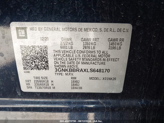 3GNKBBRAXLS648170 Chevrolet Blazer Fwd 1lt