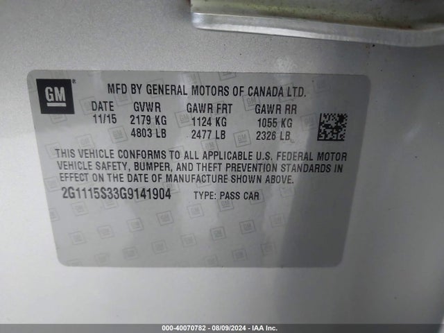 Chevrolet Impala 2lt 2016 2G1115S33G9141904 Image 9