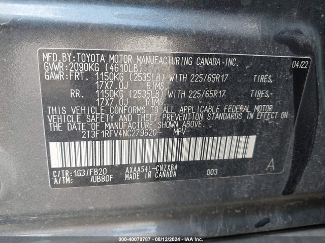 Toyota RAV4 LE 2022 2T3F1RFV4NC279620 Image 9