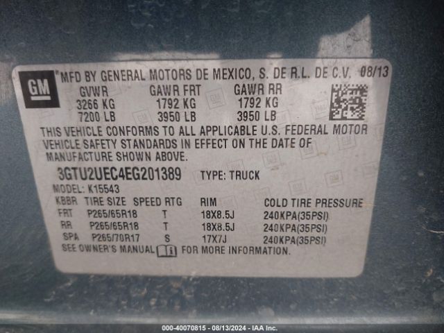 3GTU2UEC4EG201389 GMC Sierra 1500 Sle