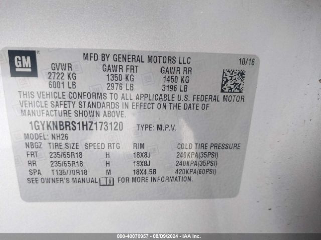 1GYKNBRS1HZ173120 Cadillac XT5 LUXURY