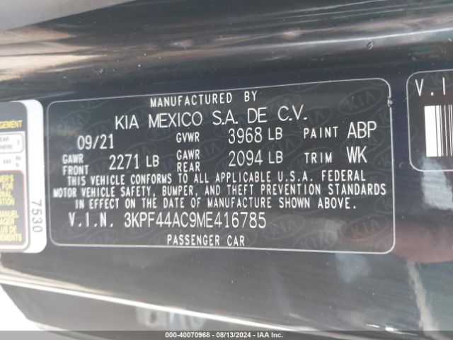3KPF44AC9ME416785 KIA FORTE GT