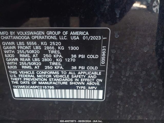 1V2WE2CA5PC215795 Volkswagen Atlas Cross Sport 3.6l V6 Se W/technology