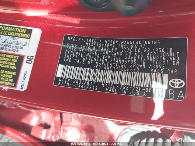 Toyota COROLLA LE 2017 5YFBURHE0HP666570 Image 9