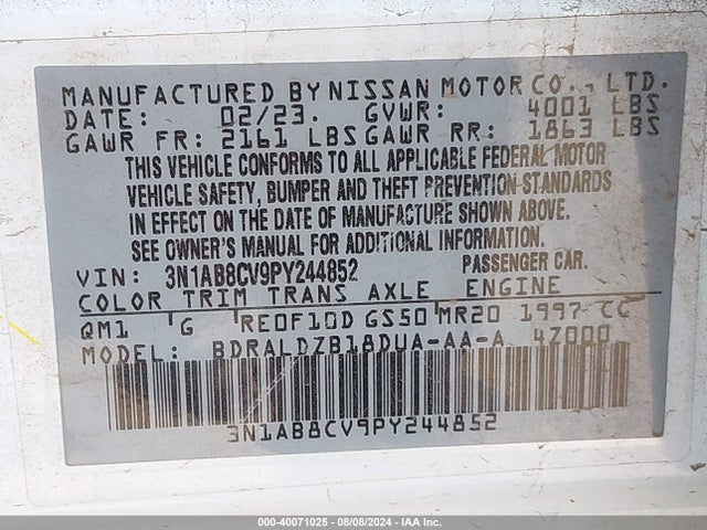 Nissan Sentra Sv Xtronic Cvt 2023 3N1AB8CV9PY244852 Image 9