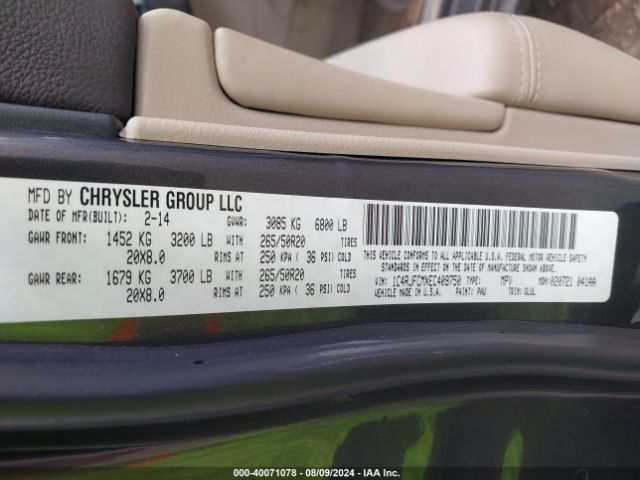 1C4RJFCMXEC409750 Jeep Grand Cherokee Overland