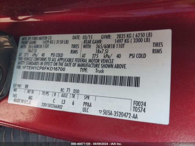 1FTEW1CP6FKD16700 Ford F-150 Xlt
