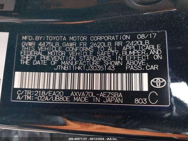 Toyota CAMRY SE 2018 JTNB11HK1J3035143 Image 9