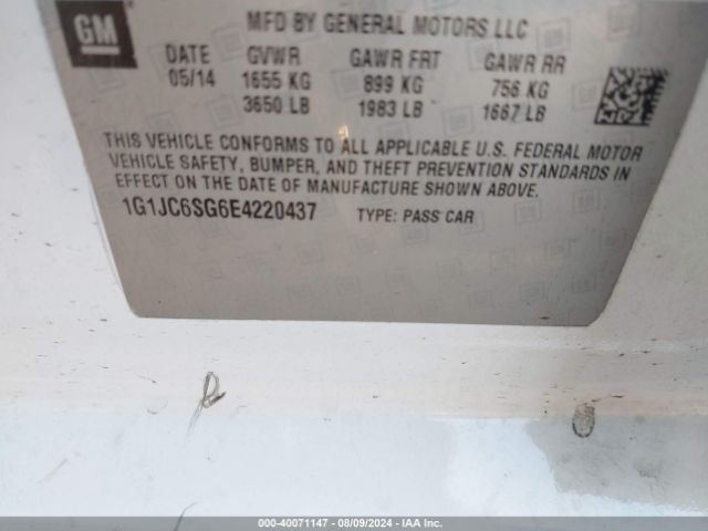 1G1JC6SG6E4220437 Chevrolet Sonic Lt Auto