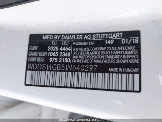 WDDSJ4GB5JN640297 Mercedes-Benz CLA 250 4MATIC