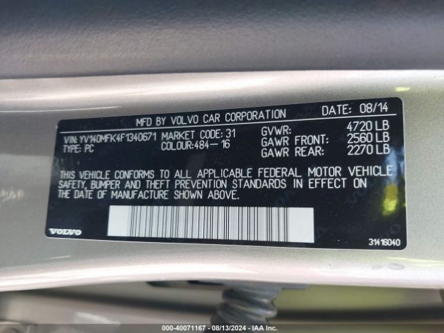 YV140MFK4F1340671 Volvo S60 T5 Premier