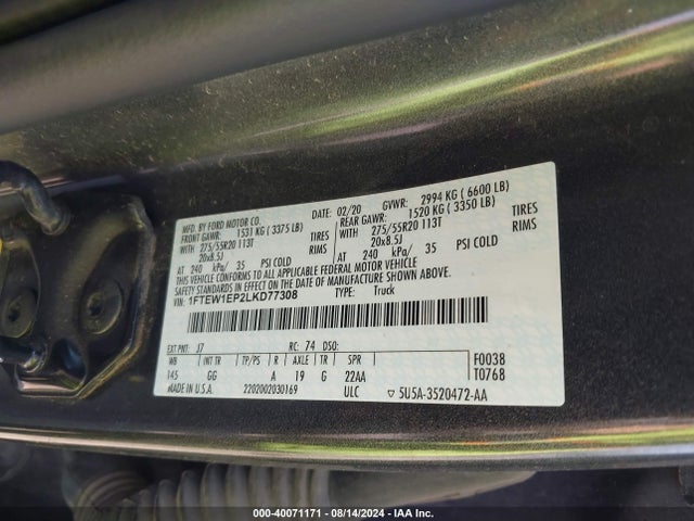 1FTEW1EP2LKD77308 Ford F-150 Xl