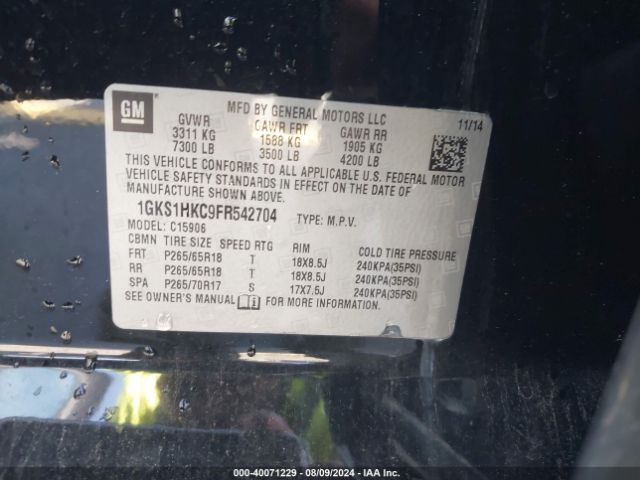 1GKS1HKC9FR542704 GMC Yukon Xl 1500 Slt