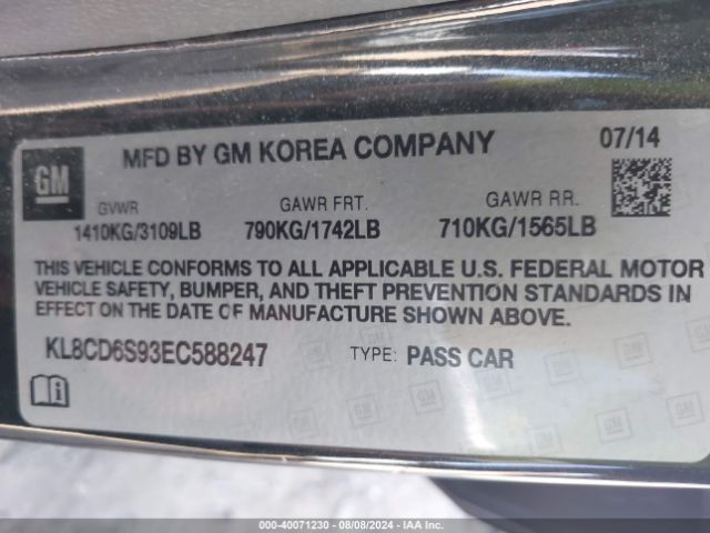 KL8CD6S93EC588247 Chevrolet Spark 1lt Auto
