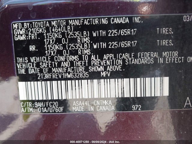 Toyota Rav4 Xle 2017 2T3RFREV1HW632835 Image 9