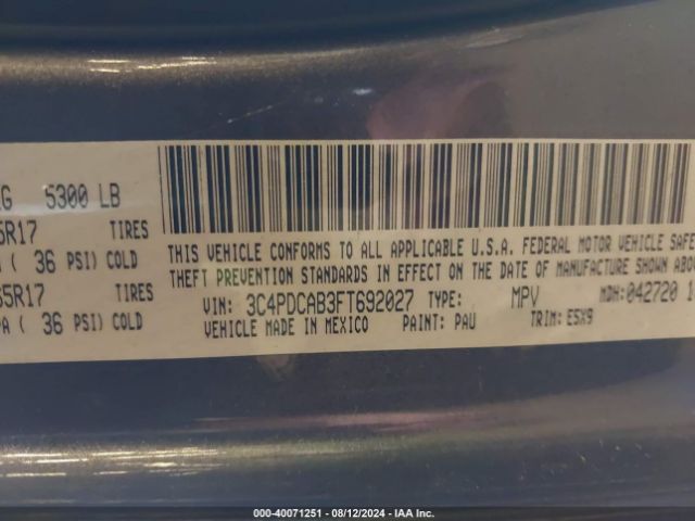 3C4PDCAB3FT692027 Dodge Journey American Value Pkg