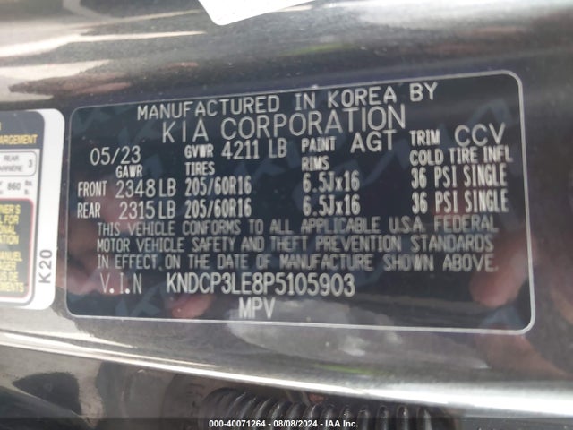 KNDCP3LE8P5105903 KIA NIRO LX