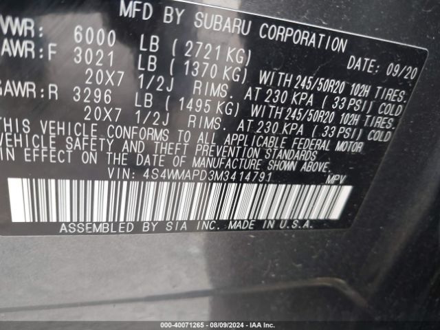 4S4WMAPD3M3414791 Subaru Ascent Limited