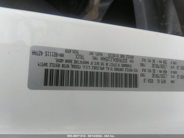 3C6TRVBG4LE125404 RAM Promaster 1500 High Roof 136 Wb