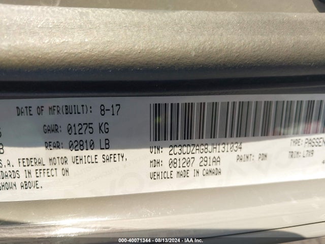 Dodge Challenger Sxt 2018 2C3CDZAG8JH131034 Image 9