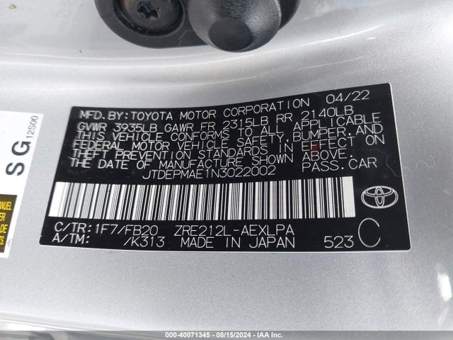Toyota COROLLA LE 2022 JTDEPMAE1N3022002 Image 9