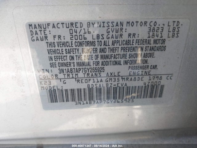 Nissan SENTRA S 2016 3N1AB7AP7GY265925 Image 9